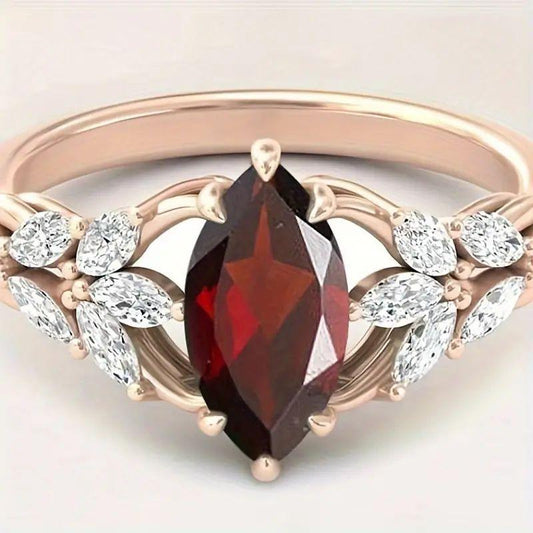 18K Gold-Plated Scarlet Zircon Ring