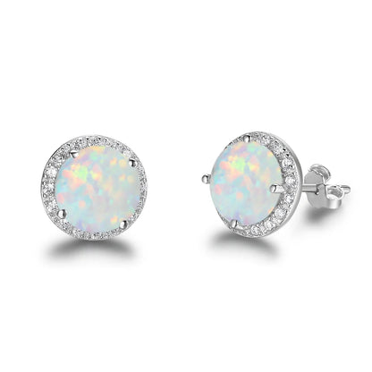 10mm Blue Opal Stone 925 Sterling Silver Stud Earrings