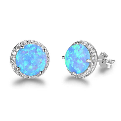 10mm Blue Opal Stone 925 Sterling Silver Stud Earrings