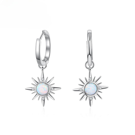 Silver Color Sun Hoop Earrings