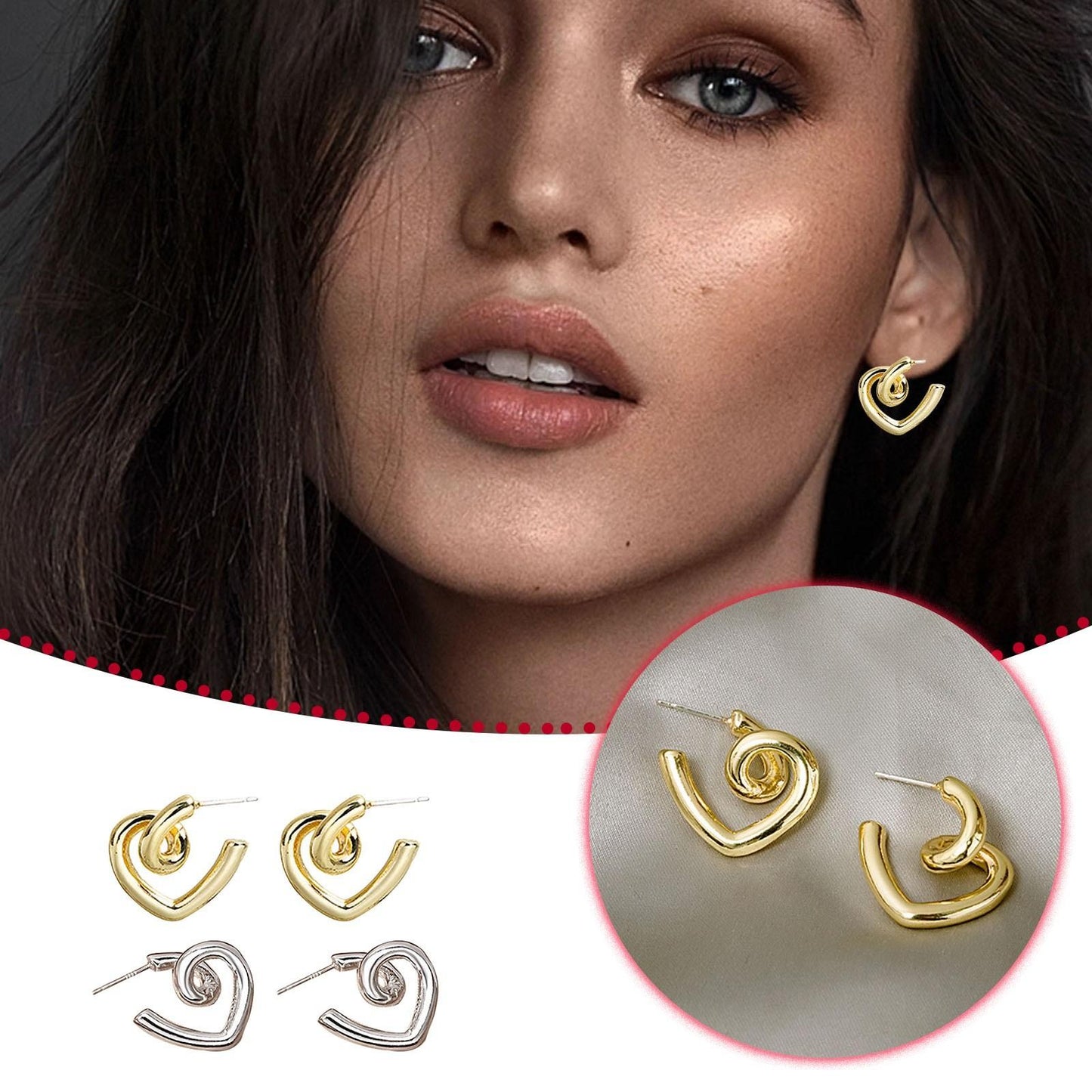 Line Knot Heart Stud Earrings