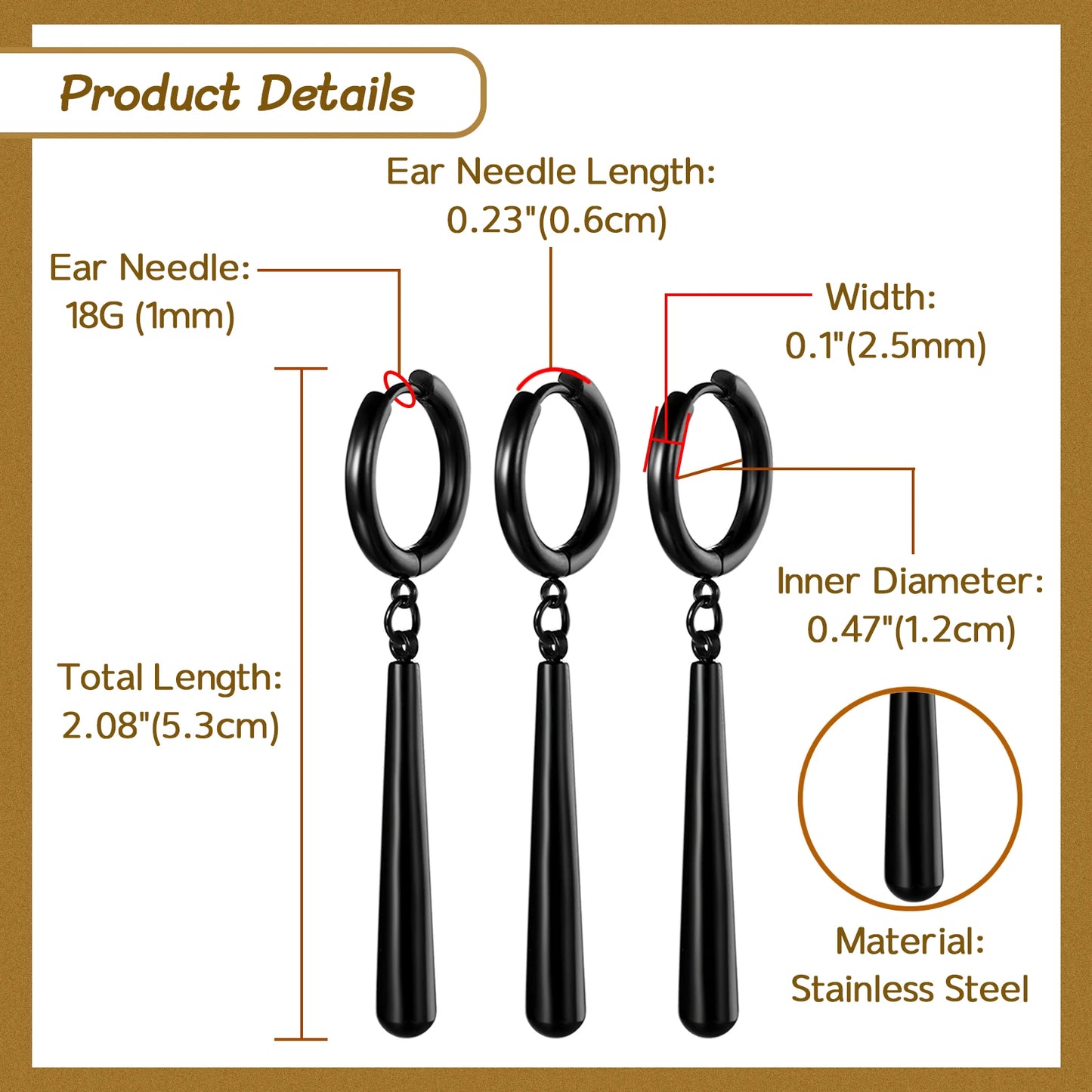 Men Dangle Earrings Stainless Steel