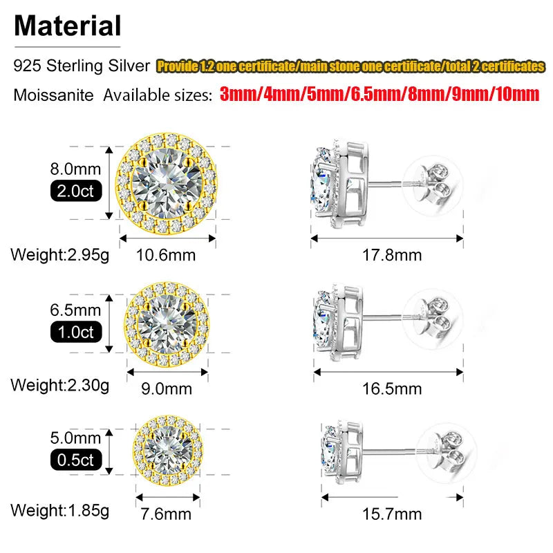 Classic Round 2CT Diamond Test Passed Moissanite Earring