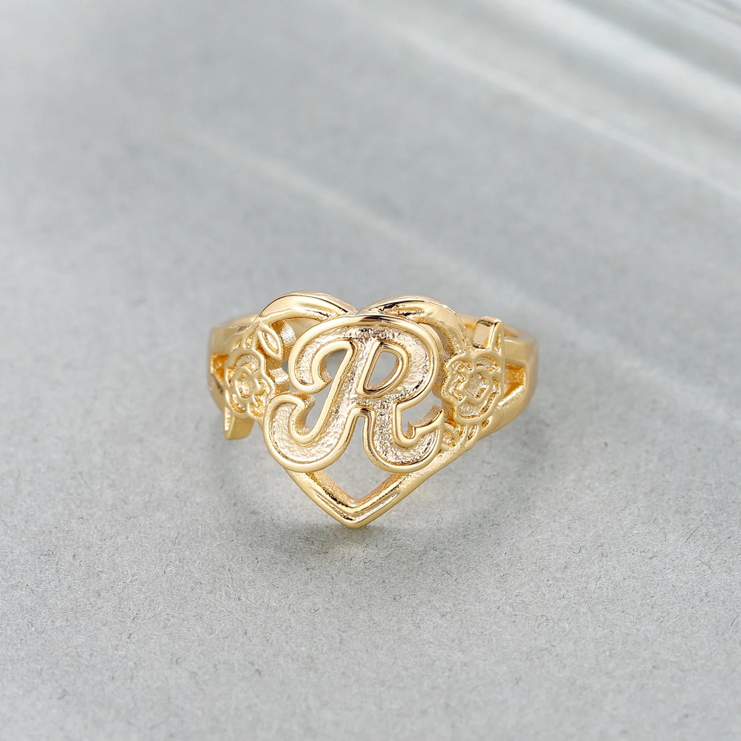 Initials Heart Adjustable Ring