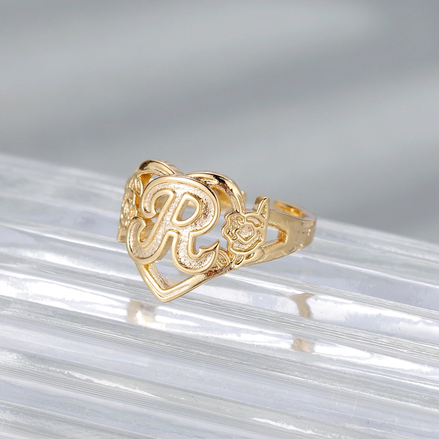 Initials Heart Adjustable Ring