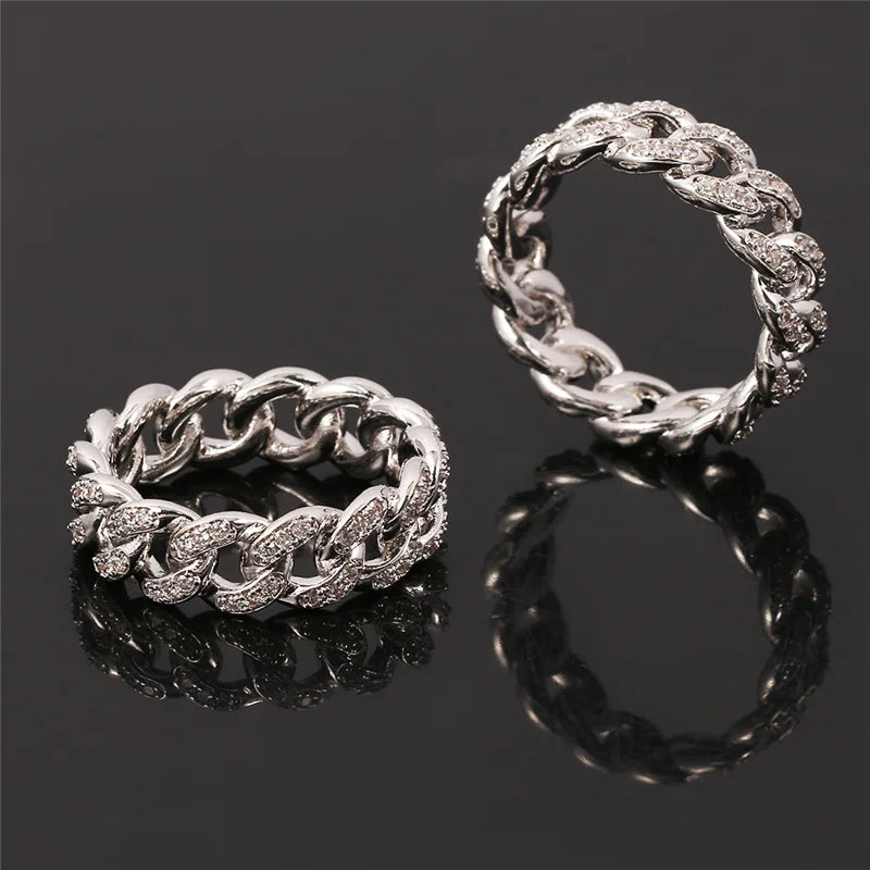 Hiphop Ring Silver Color Cuba Chain Ring