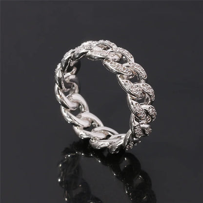 Hiphop Ring Silver Color Cuba Chain Ring