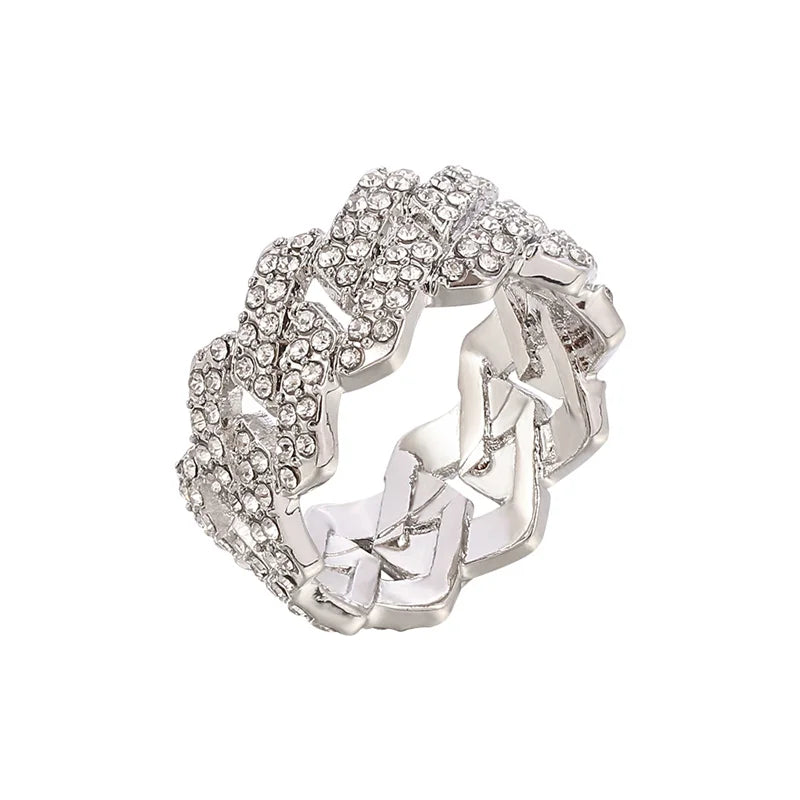 Hiphop Ring Silver Color Cuba Chain Ring