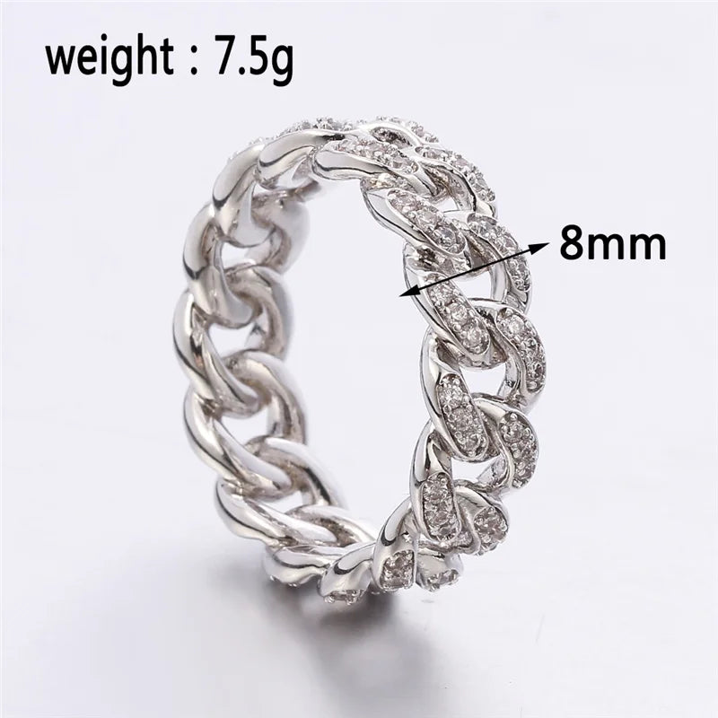 Hiphop Ring Silver Color Cuba Chain Ring