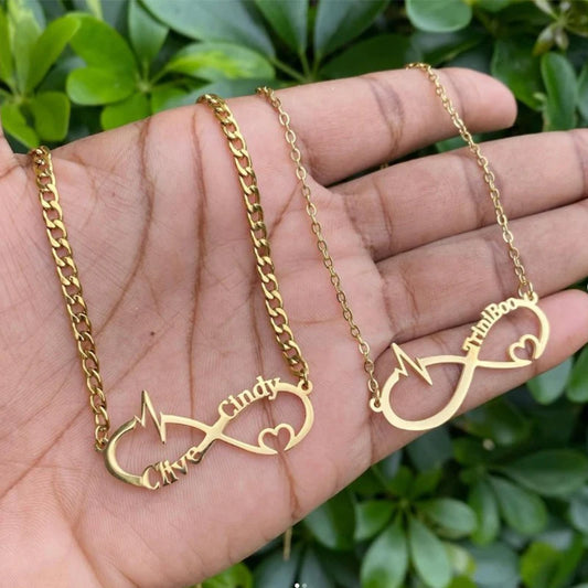 Infinity Heart Double plate Pendant Necklaces