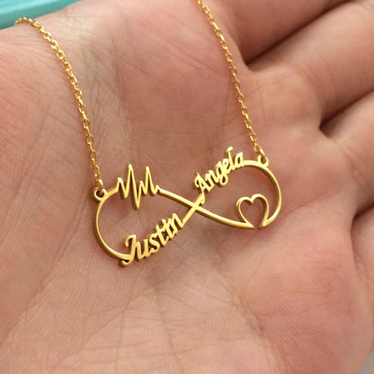 Infinity Heart Double plate Pendant Necklaces