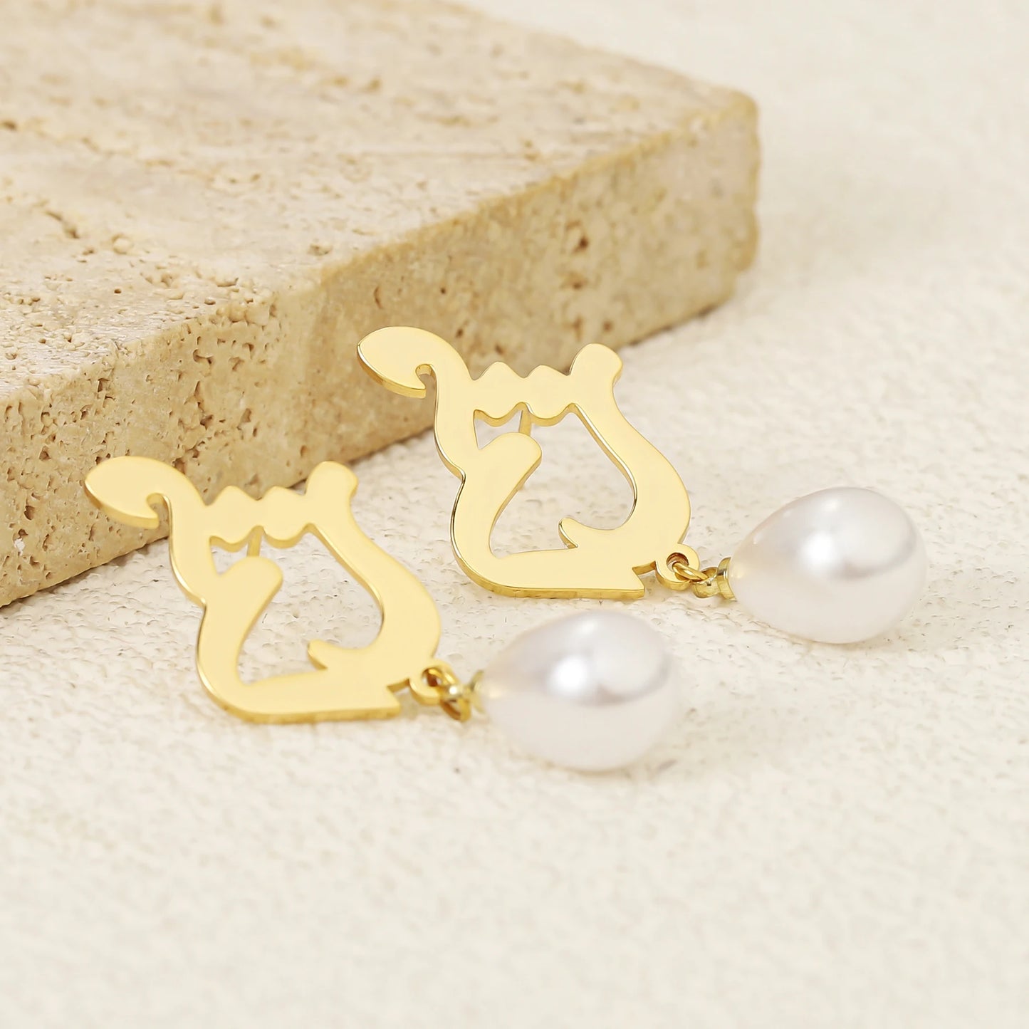 Personalized Arabic Name Pearl Earrings