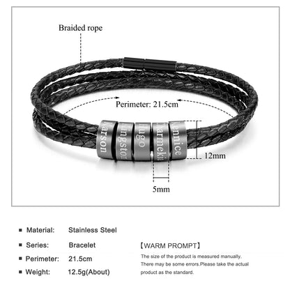 Personalized Mens Braided Leather Bracelet