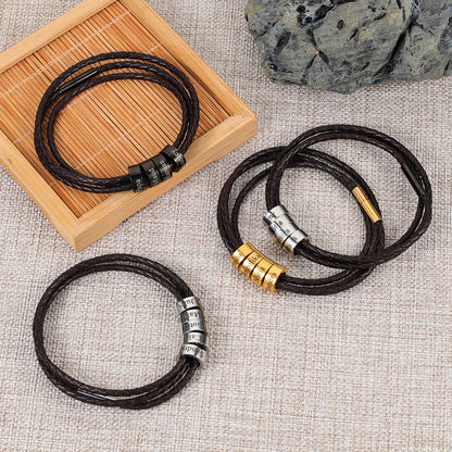 Personalized Mens Braided Leather Bracelet