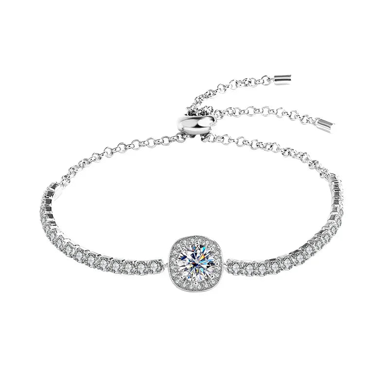 S925 Silver Moissanite Diamond Square Bag Bracelet