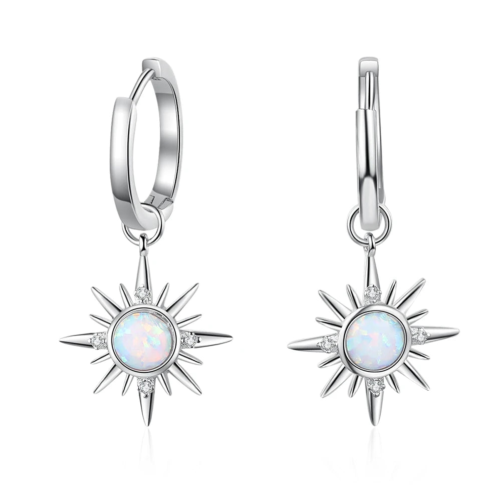 Silver Color Sun Hoop Earrings