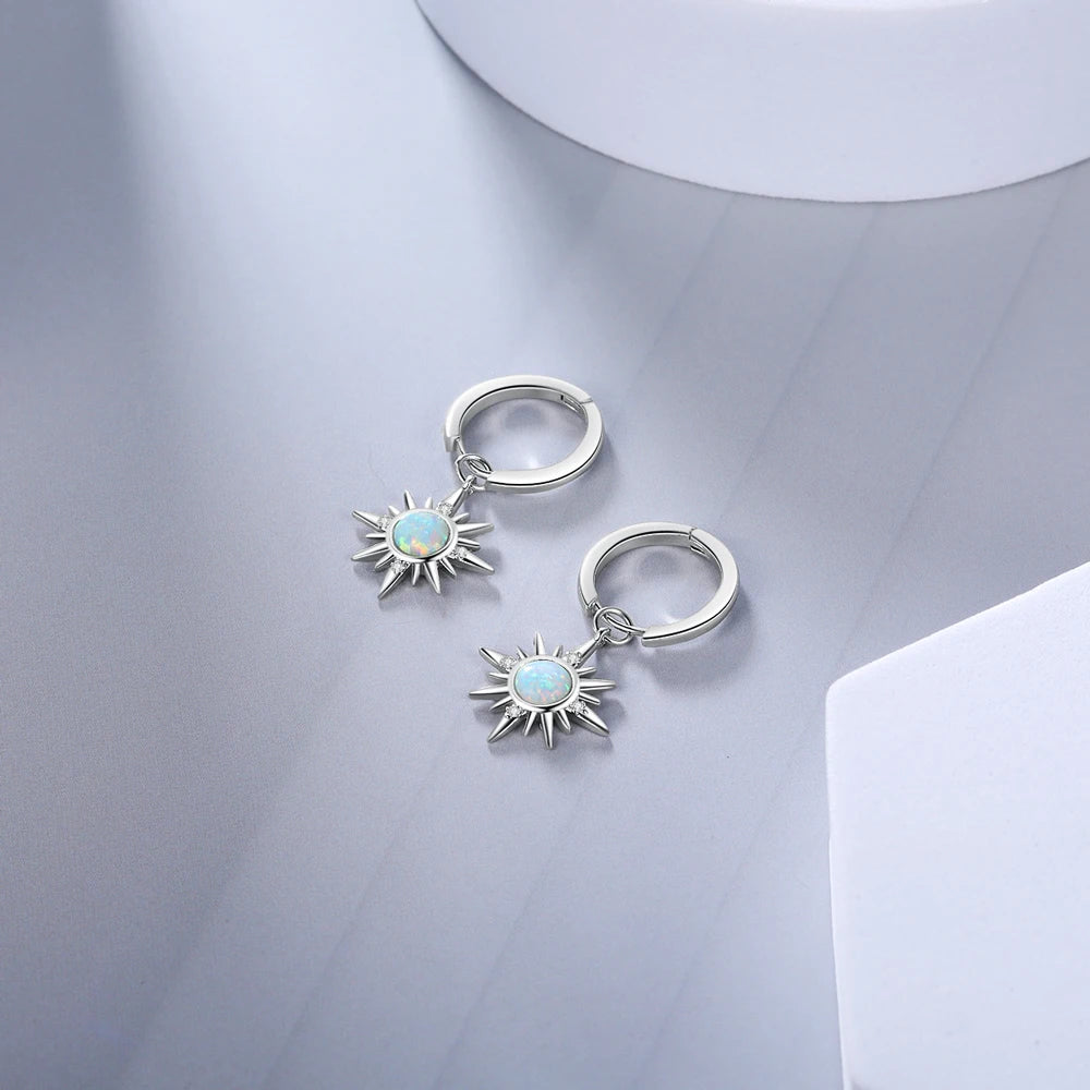 Silver Color Sun Hoop Earrings