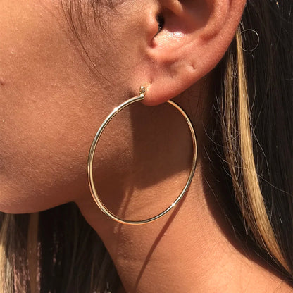 Women Girls Gold Color Classic Circle Hoop Earrings