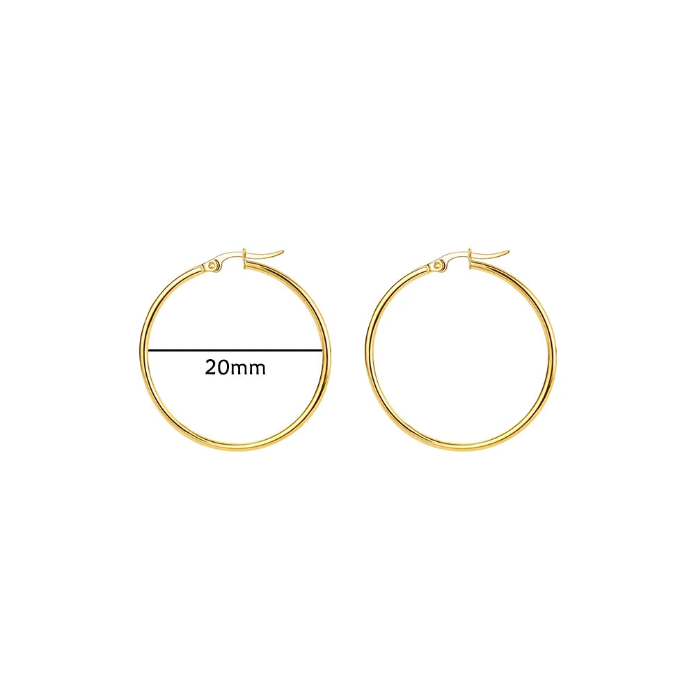 Women Girls Gold Color Classic Circle Hoop Earrings