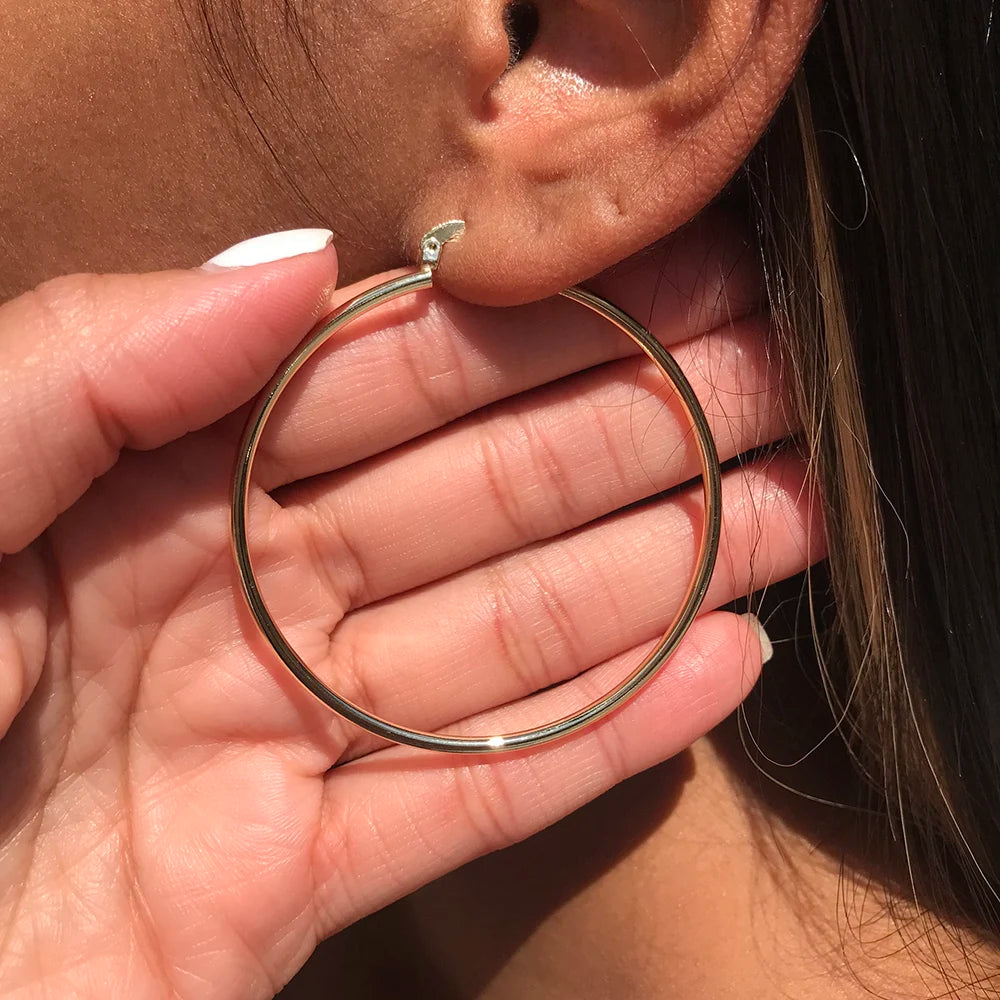 Women Girls Gold Color Classic Circle Hoop Earrings