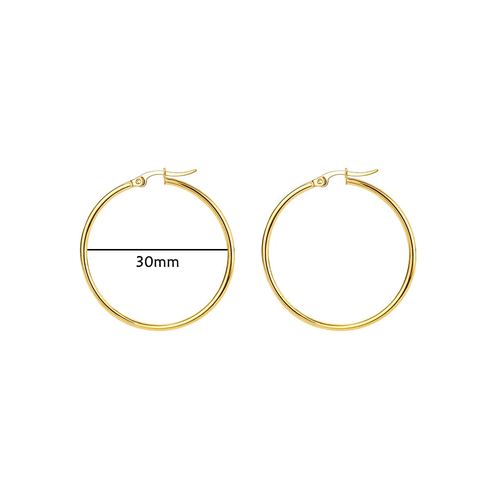 Women Girls Gold Color Classic Circle Hoop Earrings