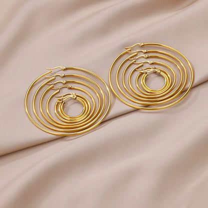 Women Girls Gold Color Classic Circle Hoop Earrings