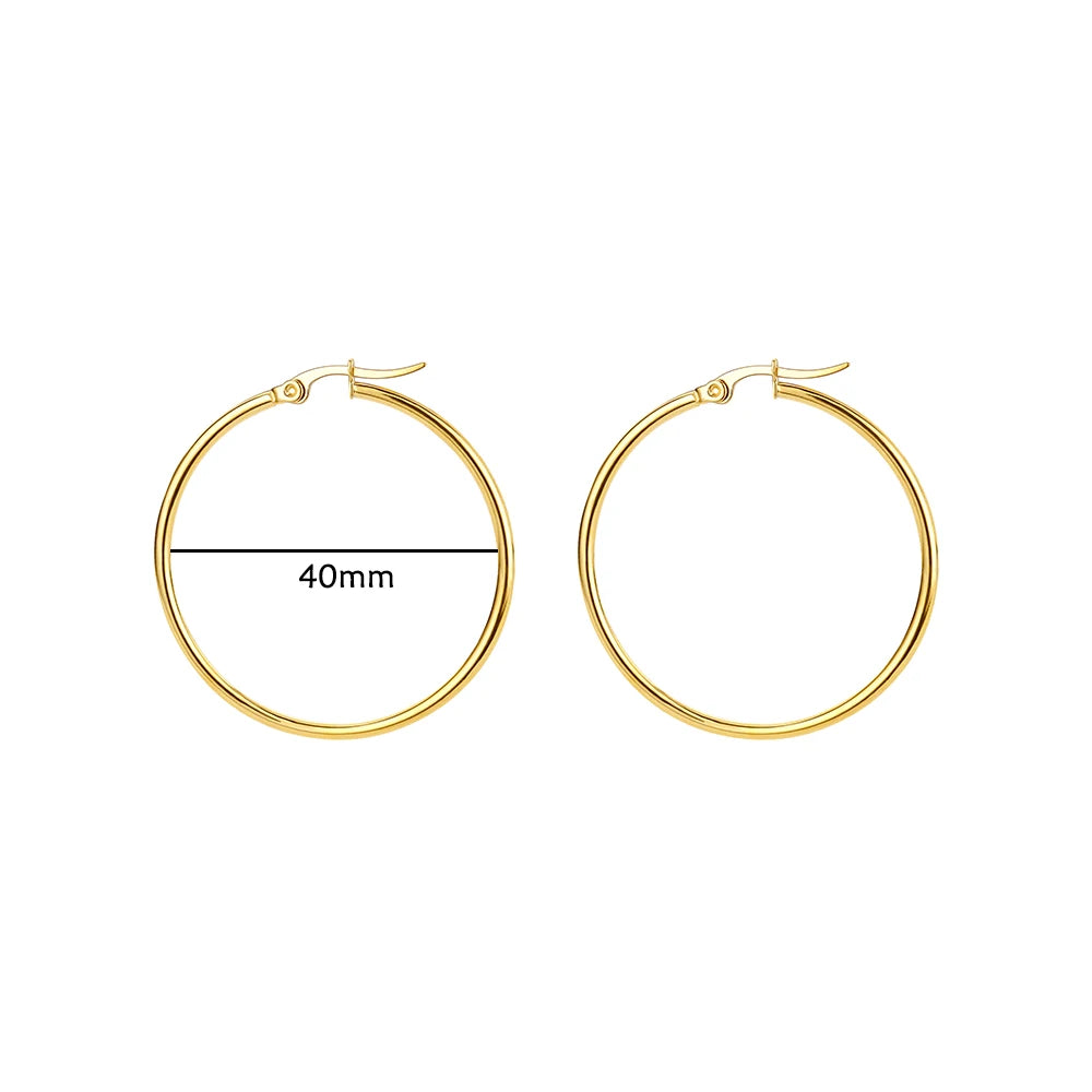 Women Girls Gold Color Classic Circle Hoop Earrings