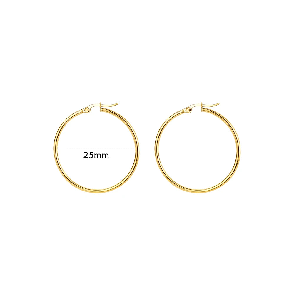 Women Girls Gold Color Classic Circle Hoop Earrings