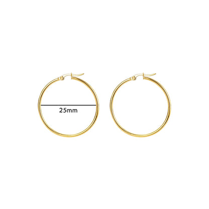 Women Girls Gold Color Classic Circle Hoop Earrings