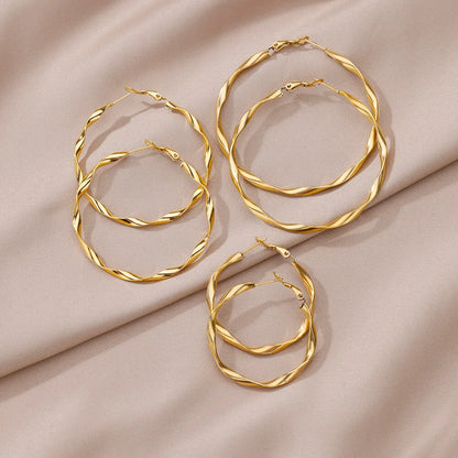 Women Girls Gold Color Classic Circle Hoop Earrings