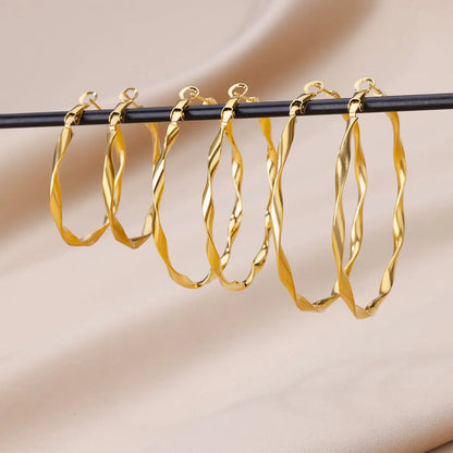 Women Girls Gold Color Classic Circle Hoop Earrings