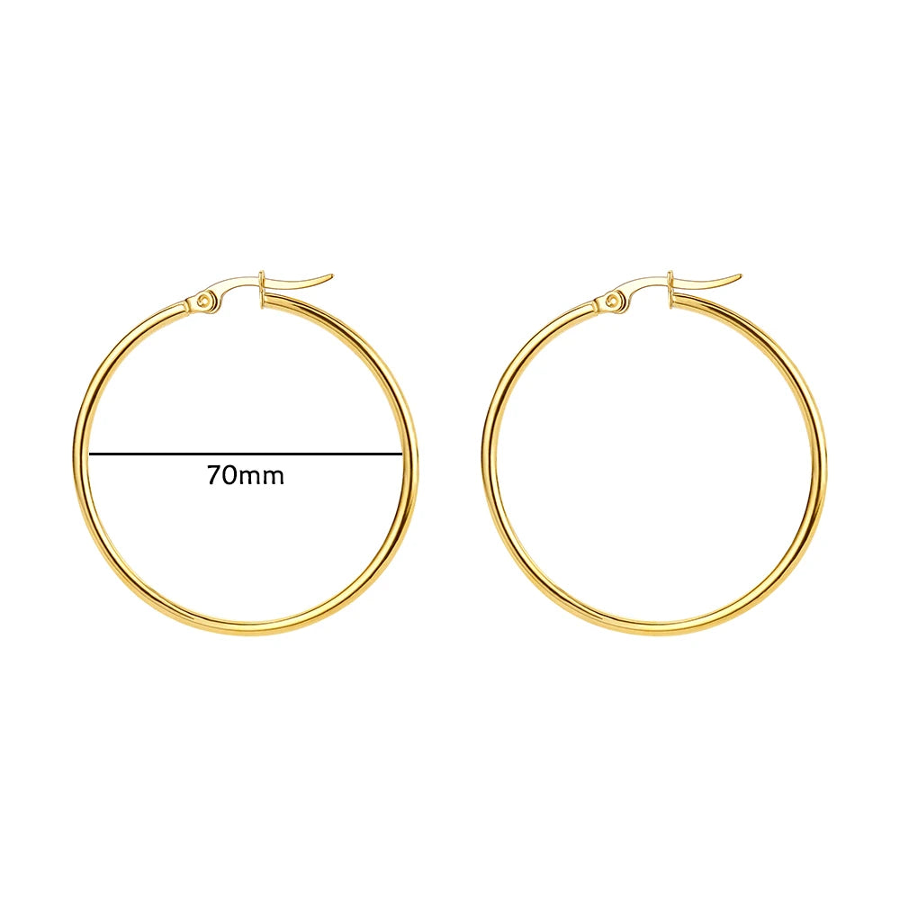 Women Girls Gold Color Classic Circle Hoop Earrings