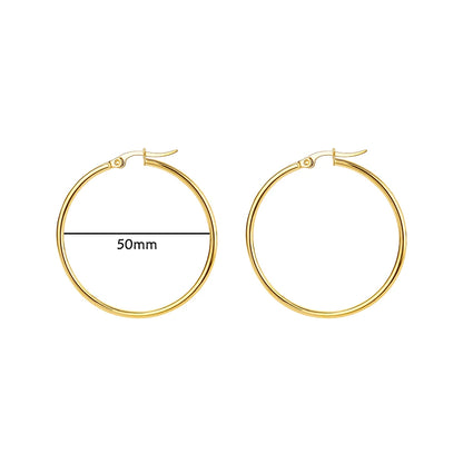 Women Girls Gold Color Classic Circle Hoop Earrings