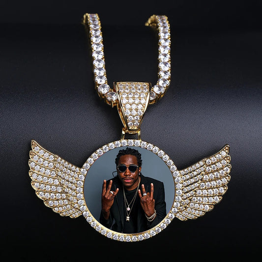 Gold  Made Photo With wings Necklace