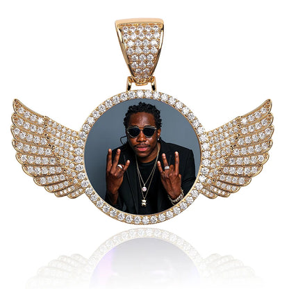 Gold  Made Photo With wings Necklace