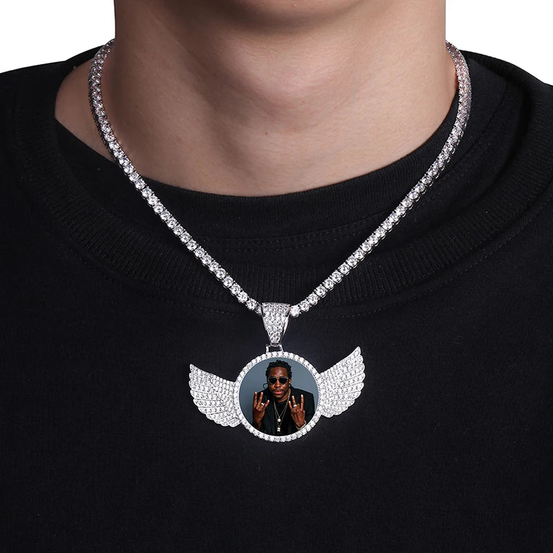 Gold  Made Photo With wings Necklace